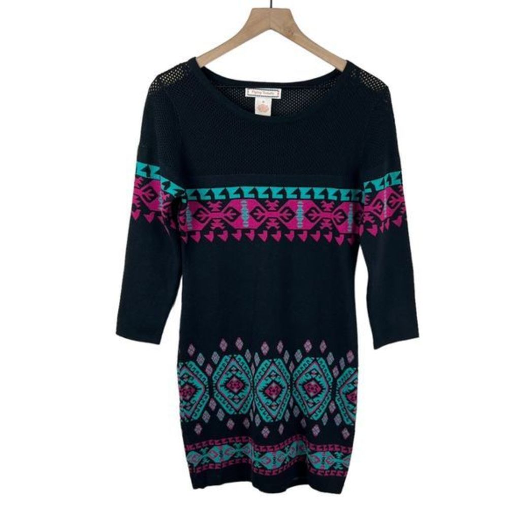 Flying‎ Tomato Multicolor Geometric 3/4 Sleeve Knit Sweater Sheath Dress Medium